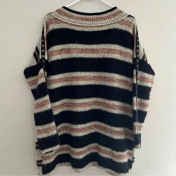 Free people sid striped oversized sweater size M black brown - Picture 6 of 7